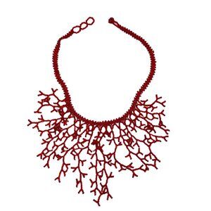 Red Bead Collar Necklace - Waterfall Style